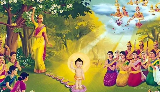 Cảnh Tăng đoàn cùng nhau thực hành thiền hành trong khuôn viên chùa với cây xanh bóng mát