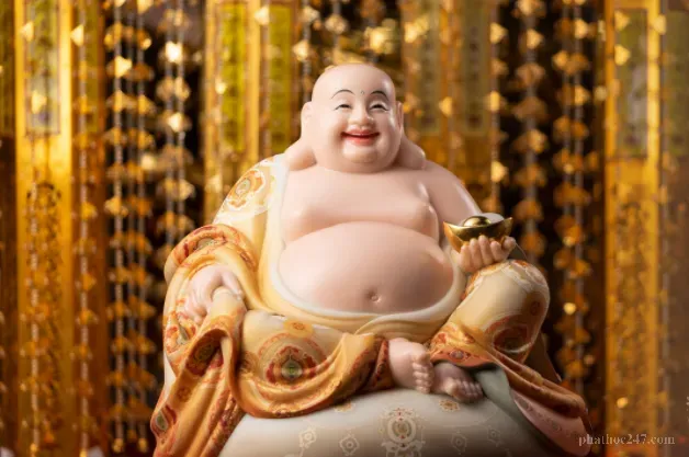 Cảnh tượng Phật tử rước Phật Di Lạc trong chùa chiền, không khí linh thiêng và trang nghiêm của lễ Tết đầu năm