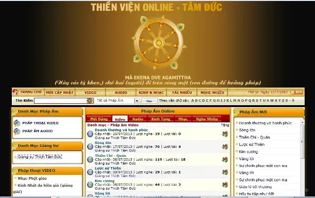 Giao diện Thiền viện Online Tâm Đức với các bài giảng chuyên sâu