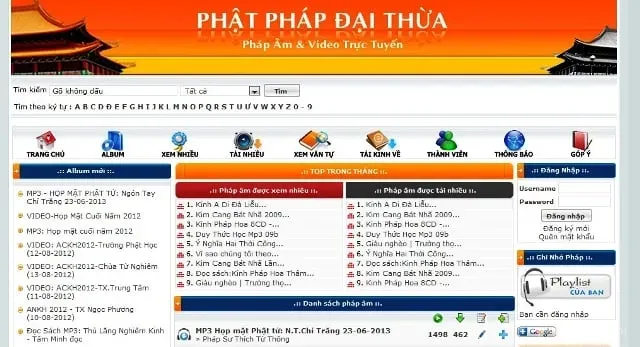 Giao diện trang Phật Pháp Đại Thừa với các video pháp thoại