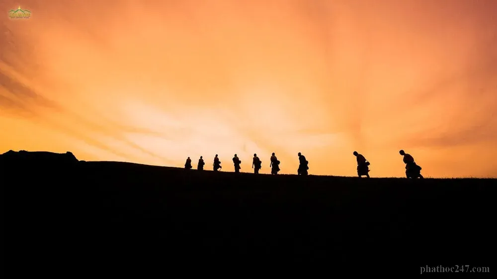 Hình ảnh các vị xuất gia ngồi thiền định trong chùa vào lúc bình minh