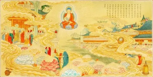 Hình ảnh kinh Tịnh Độ minh họa tứ pháp tu học chính: Tâm, khẩu, ý