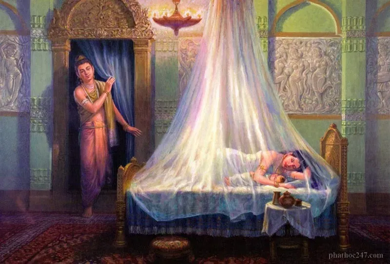 Hoàng tử Tất Đạt Đa nhìn vợ con lần cuối trước khi ra đi tìm Đạo