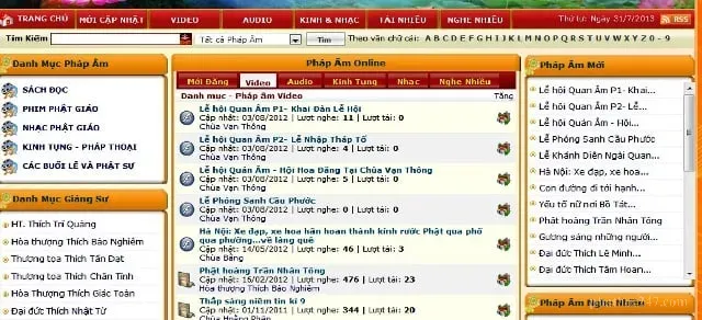 Nội dung phong phú về pháp thoại tại trang Phật Pháp Vào Đời