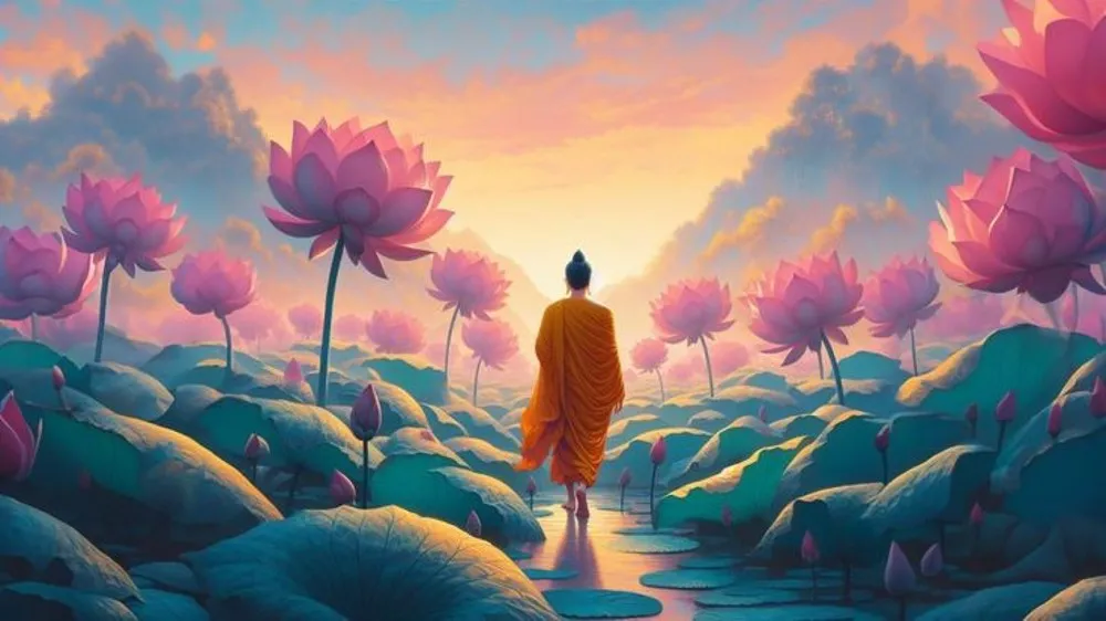 Một bộ tượng Phật được đặt trên bàn thờ thanh tịnh trong chùa chiền